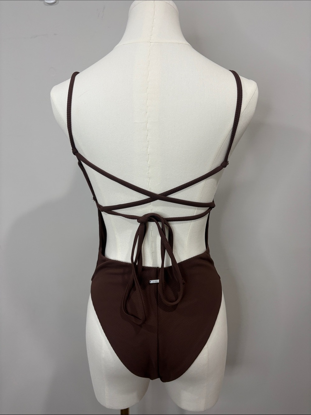 Berlook Brown Ribbed One-Piece Swimsuit - Sleek Minimal Swim Small - Picture 6 of 8
